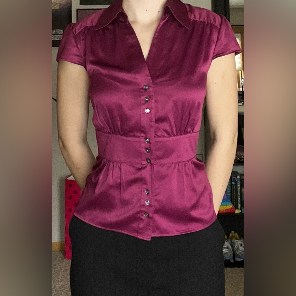 Ann Taylor Satin button down short sleeve shirt